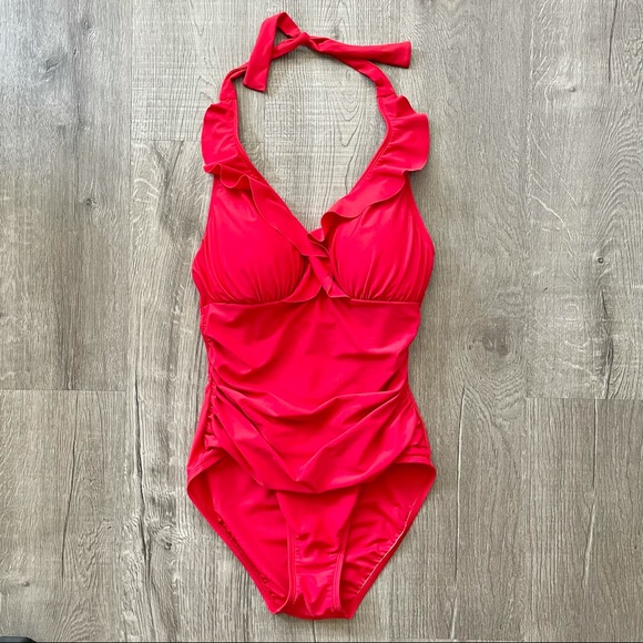 ellen tracy ruffle halter tankini